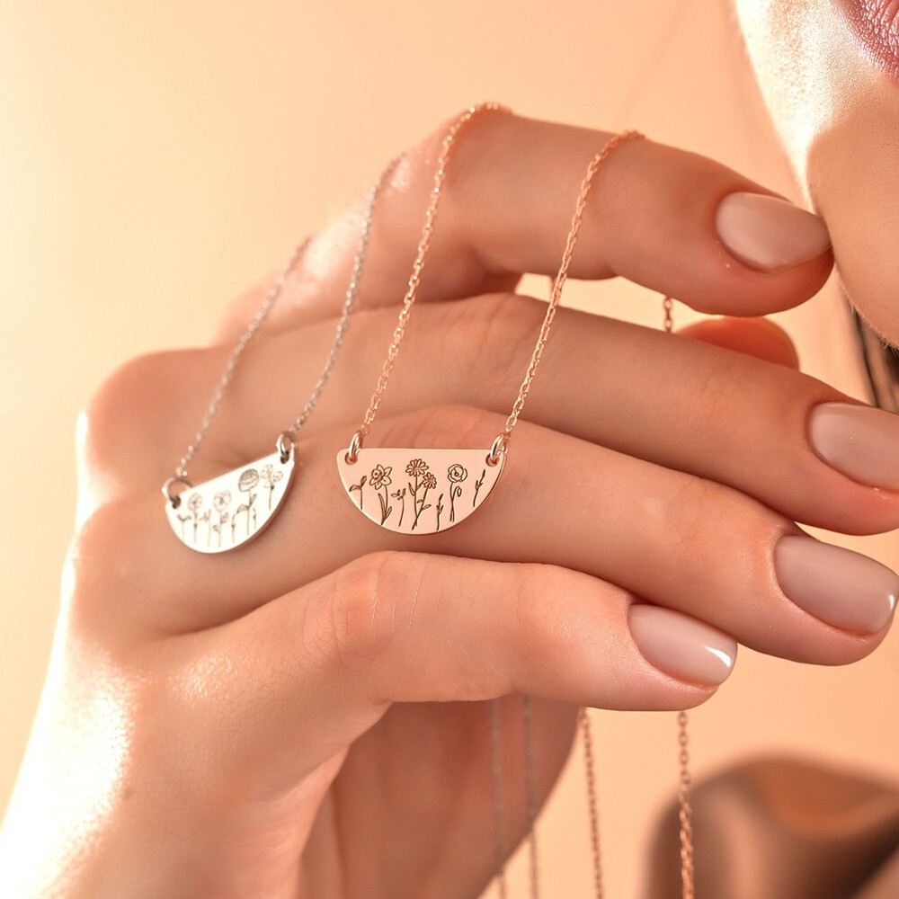 Custom Birth Month Flower Neck - Birth Flower Necklace ulasan dan harga