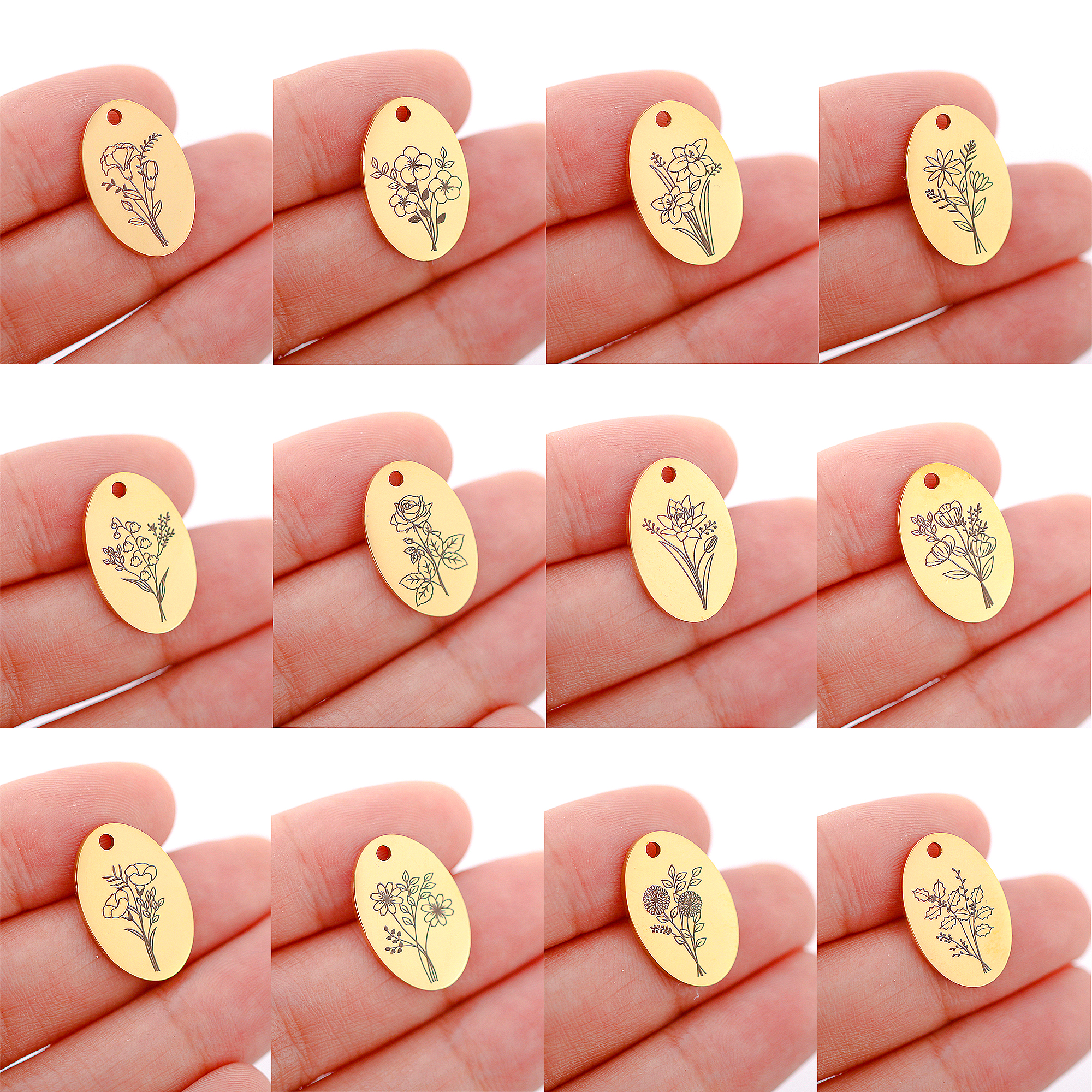5Pcs Oval Birth Month Flower P - Birth Flower Necklace ulasan dan harga