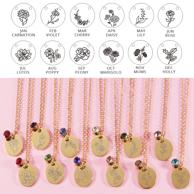 Crystal Birthstone Necklace fo - Birth Flower Necklace ulasan dan harga