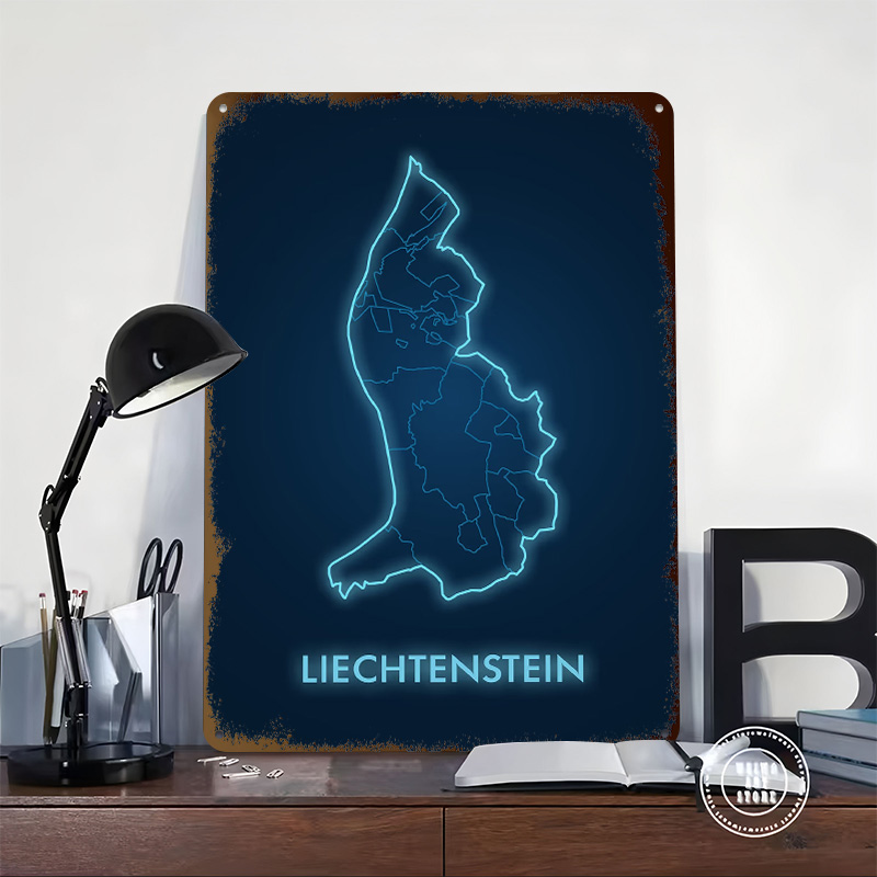 Liechtenstein Map Neon Blue Pr - Custom Map Poster ulasan dan harga