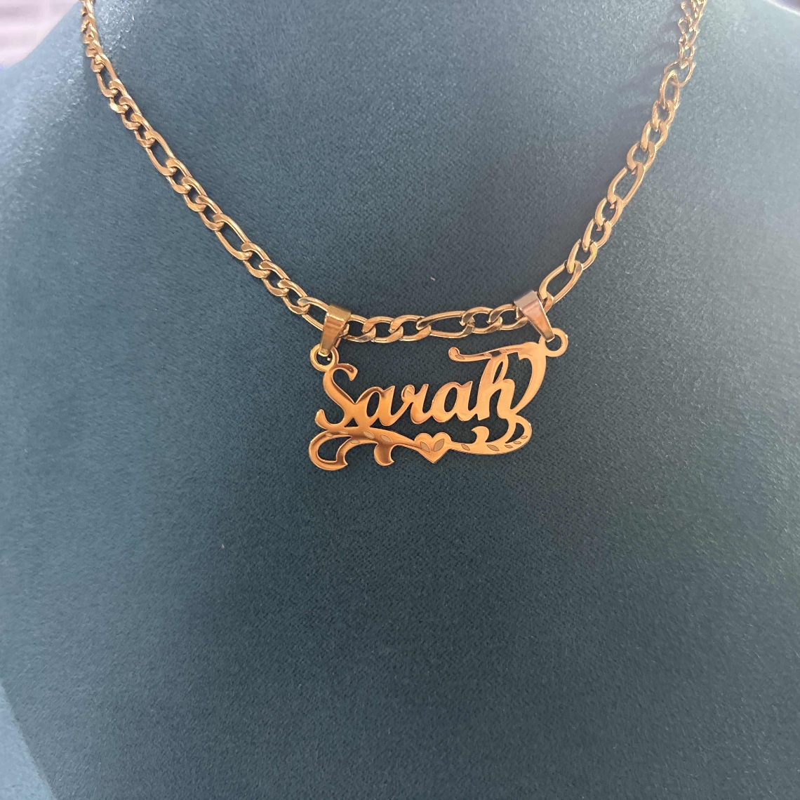 Custom Figaro Chain Heart Name - Name Necklace Custom ulasan dan harga