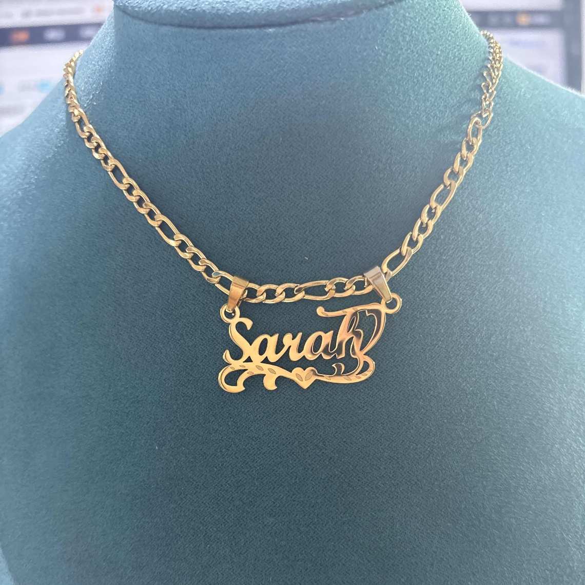 Custom Figaro Chain Heart Name - Name Necklace Custom ulasan dan harga